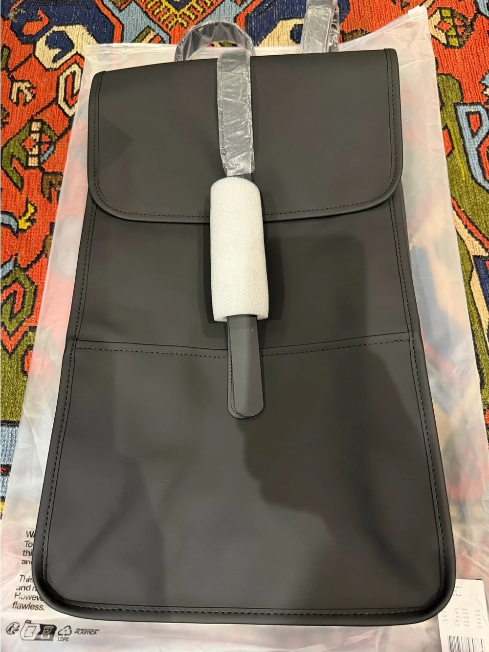 Rains Matte Black Minimalist Backpack